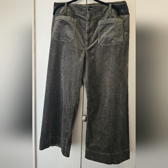 Anthropologie Maeve Colette Cropped Wide-Leg Corduroy Pants Moss Size 34 - Picture 11 of 12